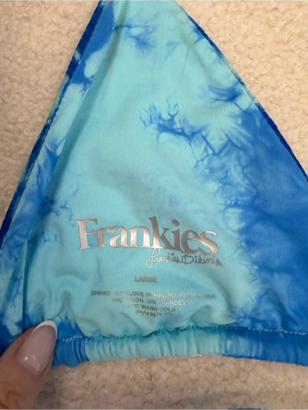 FRANKIES BIKINIS Nicola Top in‎ Aqua Sz L EUC Velour Beach Pool Swim Tie Dye